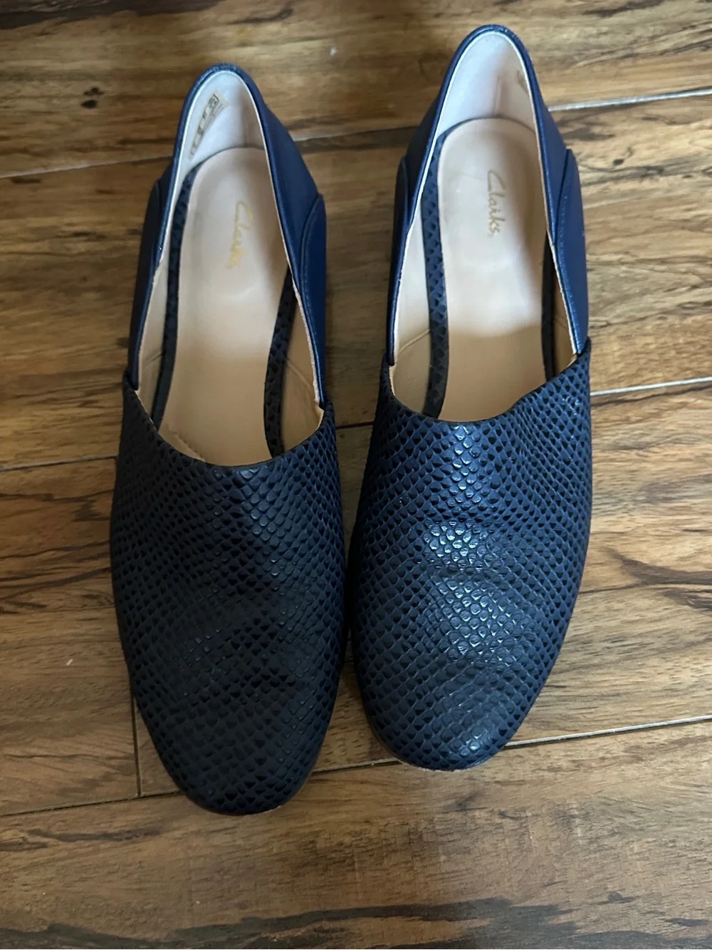 Clarks Navy Slip-On Textured Loafers